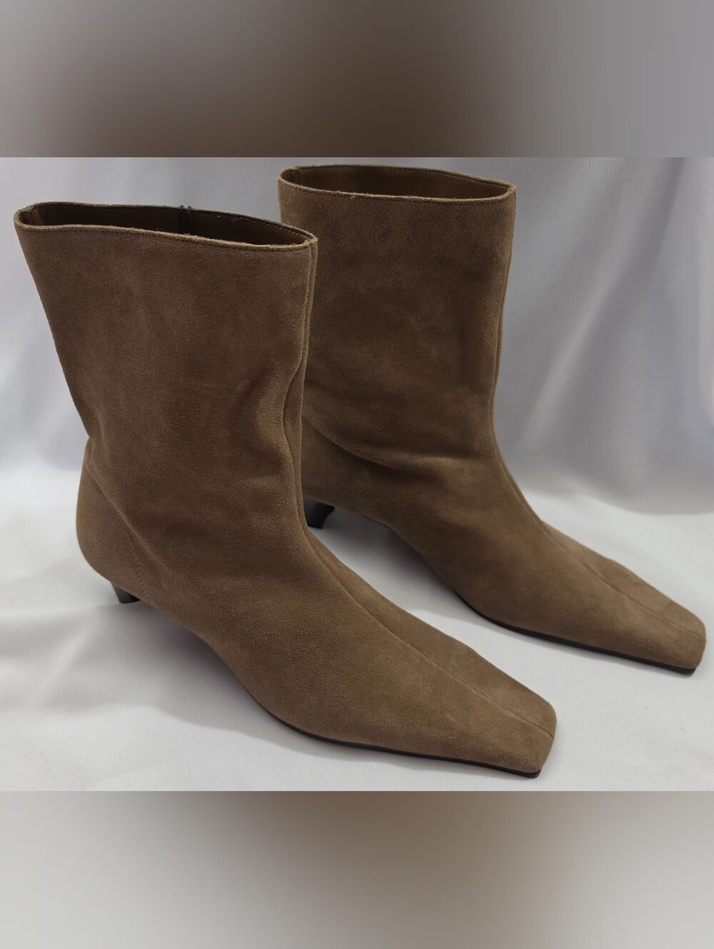 Mango Sz 39 8.5M Kitten Heel Brown Suede Square-Toe Ankle Booties